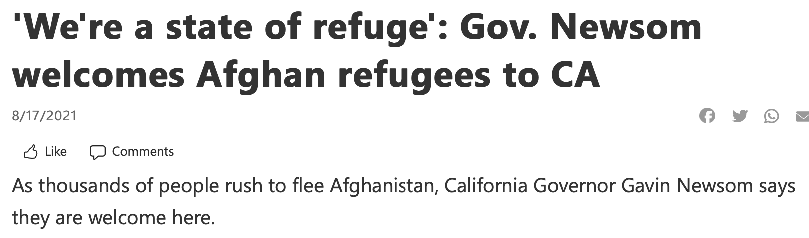 'We're a state of refuge': Gov. Newsom welcomes Afghan refugees to CA