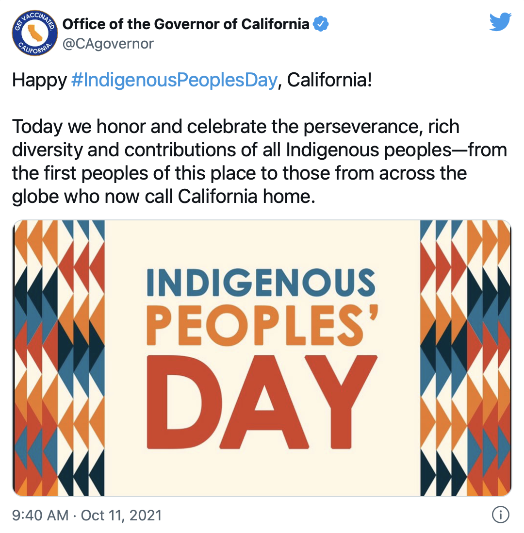 Happy #IndigenousPeoplesDay, California!