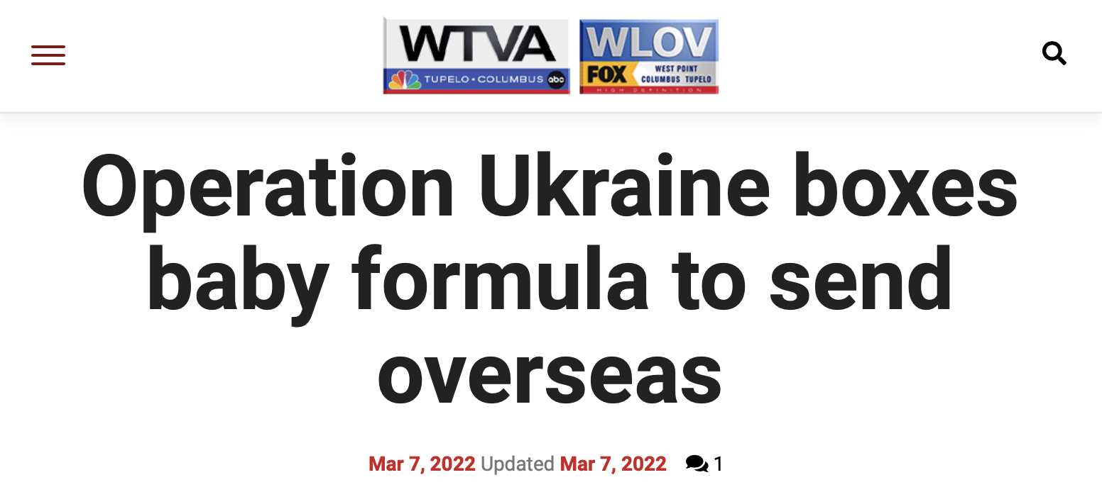 Operation Ukraine boxes baby formula to send overseas